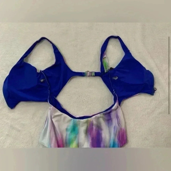 Bebe  One Piece Swim Monokini Bathing Suit Zip Rhinestones Crystals Tie Dye S - Picture 4 of 7